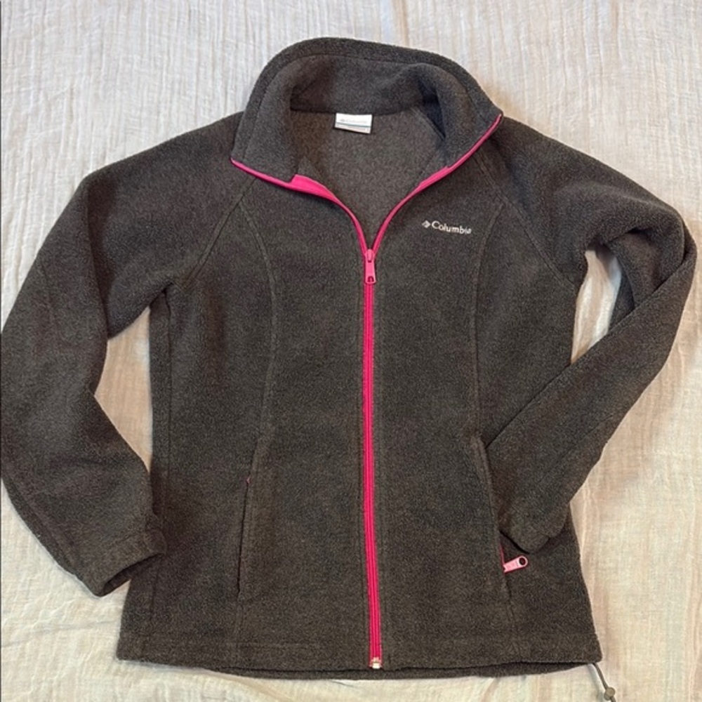 COLUMBIA S Benton Springs Full-Zip Fleece Jacket in gray/ pink,  zip pockets